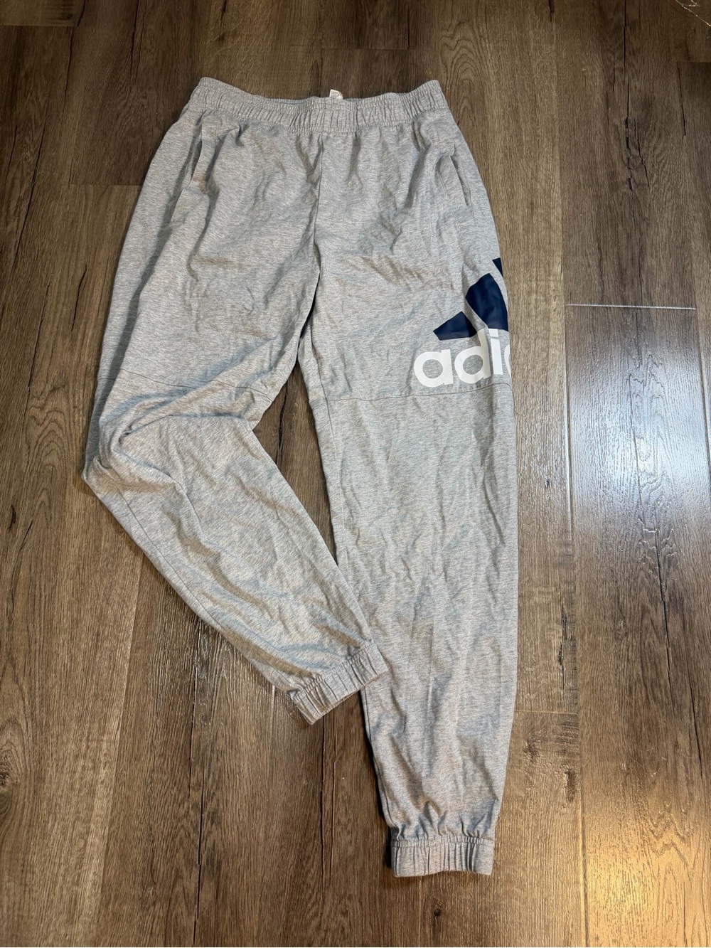 adidas Light Gray Sweat Joggers with Navy Logo
